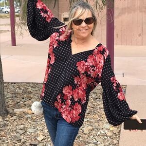 Free People S/P peasant blouse floral balloon sleeves